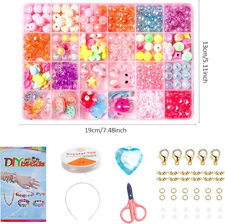 Set 24 bratari ale prieteniei DIY pentru copii, margele colorate pentru bijuterii, set creativ pentru confectionat bratari si coliere