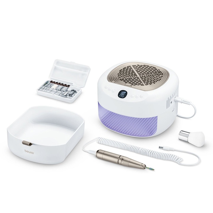 Set de manichiura/ pedichiura profesionala StudioNails Pro MP 200 Beurer, Freza de unghii, lampa UV/ LED si aspirator de praf de unghii, pana la 26.000 rotatii/minut, 9 accesorii, pentru toate lacurile si gelurile cu intarire UV