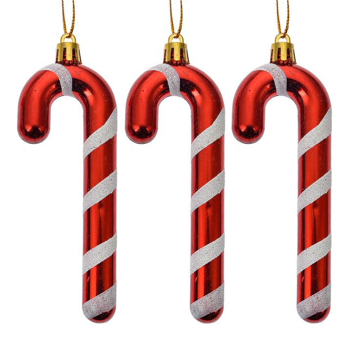 Комплект от 3 коледни украси за елха Многоцветни пластмасови близалки 4x1x13 см