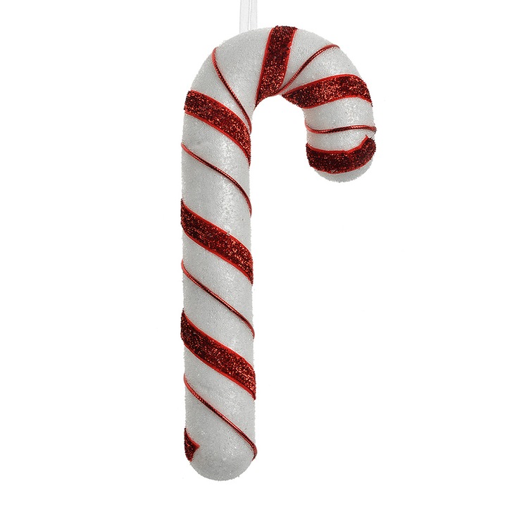 Комплект от 6 коледни украси за елха, червени и бели пластмасови близалки, 8x3x20 см