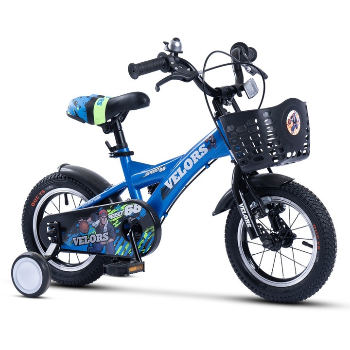 Детски велосипед 3-5 години Kids BMX Speed JSX1401, 14" колела, предни V-Brake спирачки, задни барабанни, широки MTB гуми, помощни колела, син