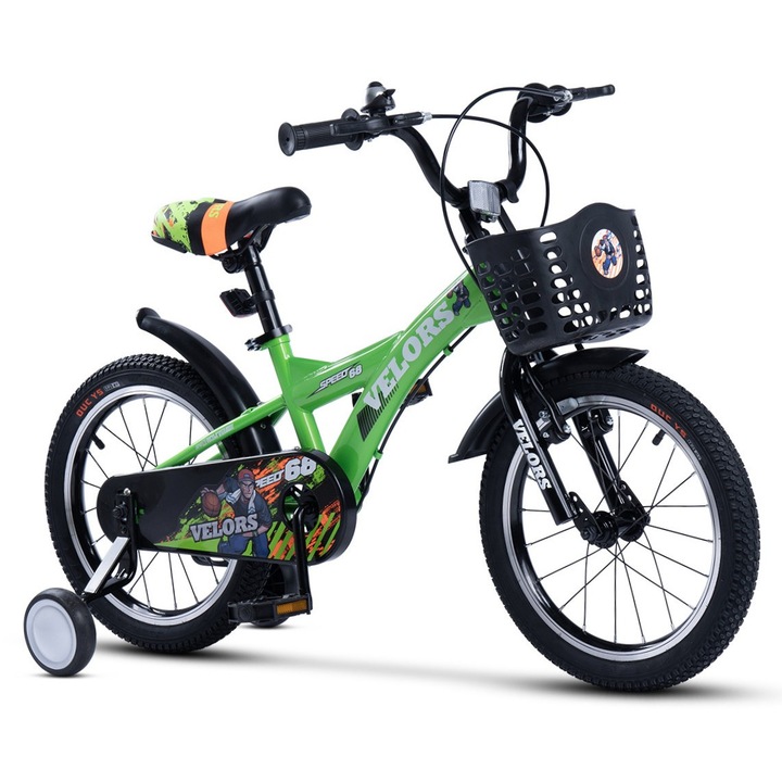 Gyerekkerékpár 4-6 éves korig Kids BMX Speed JSX1601, 16"-os kerekek, elöl V-fék, hátul dobfék, széles MTB gumik, pótkerekek, zöld-fekete