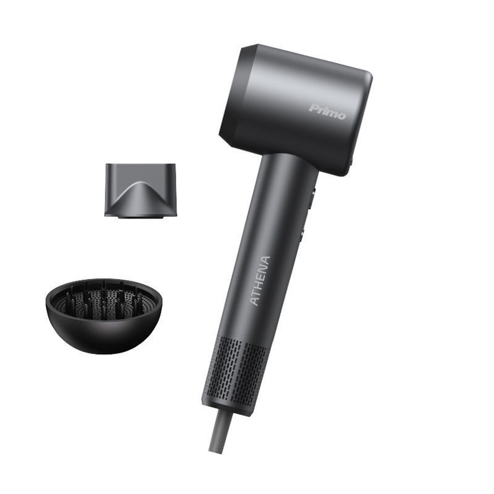 BLDC сешоар 1600W Primo PRHD-40503, 105000 об/мин, отрицателни йони, висока скорост, бързо сушене, 3 настройки на скоростта, 3 настройки на температурата, първокласно качество, черен