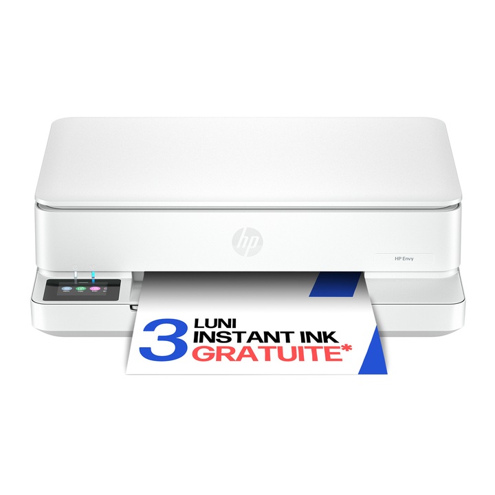 Multifunctional InkJet Color HP Envy 6110e All-in-One, A4, printare, copiere, scanare, fax, pana la 10 ppm (negru)/ 7 ppm (color), 1200x1200 dpi, duplex automat, ecran 2.4" touch, USB 2.0, Wi-Fi 802.11a/b/g/n/ac, Eligibil Instant Ink, Alb