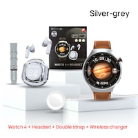 Ceas SmartWatch Set Pro, D21 GRI/MARO, 4 piese, casti incluse in set, Bratara Fitness SI Piele, Fitness Tracker, Monitorizare Ritm Cardiac, Oximetru SpO2, Notificari Apeluri/Social Media, Autonomie 8 zile, Multi Sport, Calorii, SmartVIBE, Android