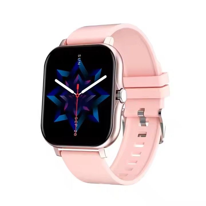 НОВ модел смарт часовник, РОЗОВ цвят YP67, резолюция на екрана 320x240, батерия до 4 дни, BT, отчита пулс, различни опции за дисплей, екран 44-49 мм, силиконова каишка, водоустойчив, съвместим с Android, IOS, за жени, мъже и деца