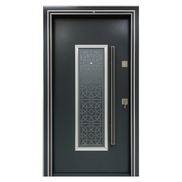 Външна метална врата с изолация и козирка Novo Doors NDS1001S, Композитна, 2 крила, Пълен комплект, 208x100см, За къщи