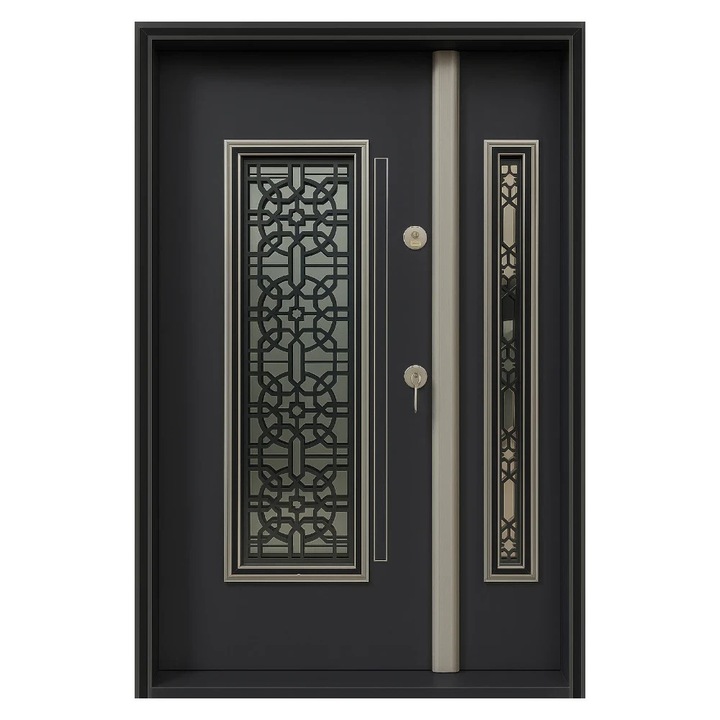 Двойна външна метална врата с изолация и козирка Novo Doors NDS1001, Композитна, 2 крила, Пълен комплект, 208x100см, За къщи