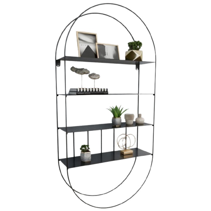 Arcadia fém polc, Marsah Home, matt fekete fém váz, 100x50x15 cm