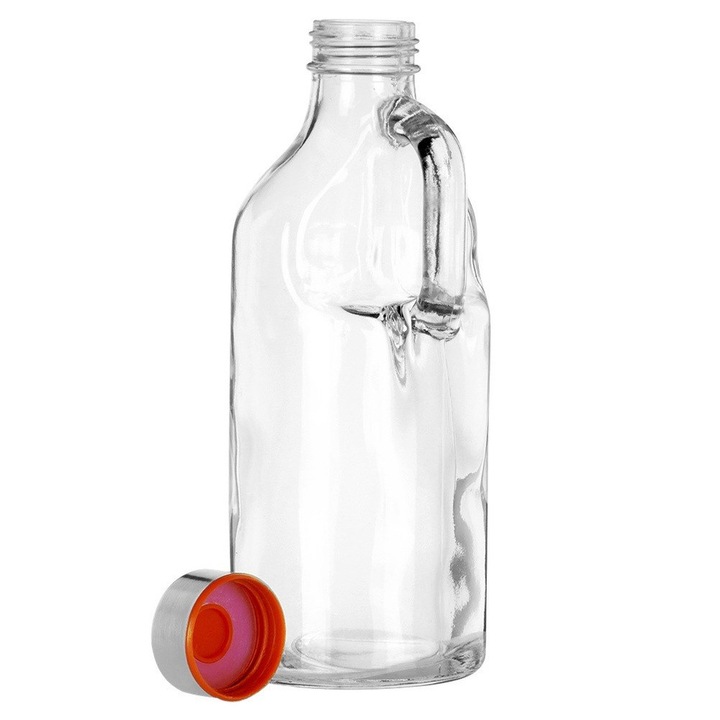 Стъклена бутилка с метална капачка и дръжка, Artemis, 550мл, прозрачна, 20,5x7,5см