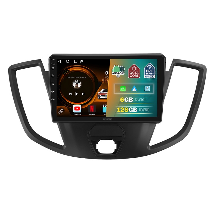 Navigatie Ford Transit 2014-2015 dedicata, MaxTech® PRO SERIES, 6 GB Ram 128 GB Rom OctaCore, Carplay & Android auto, Ecran 9” HD Touch, GPS, Wifi, Bluetooth, Radio, USB, EQ, DSP, Waze
