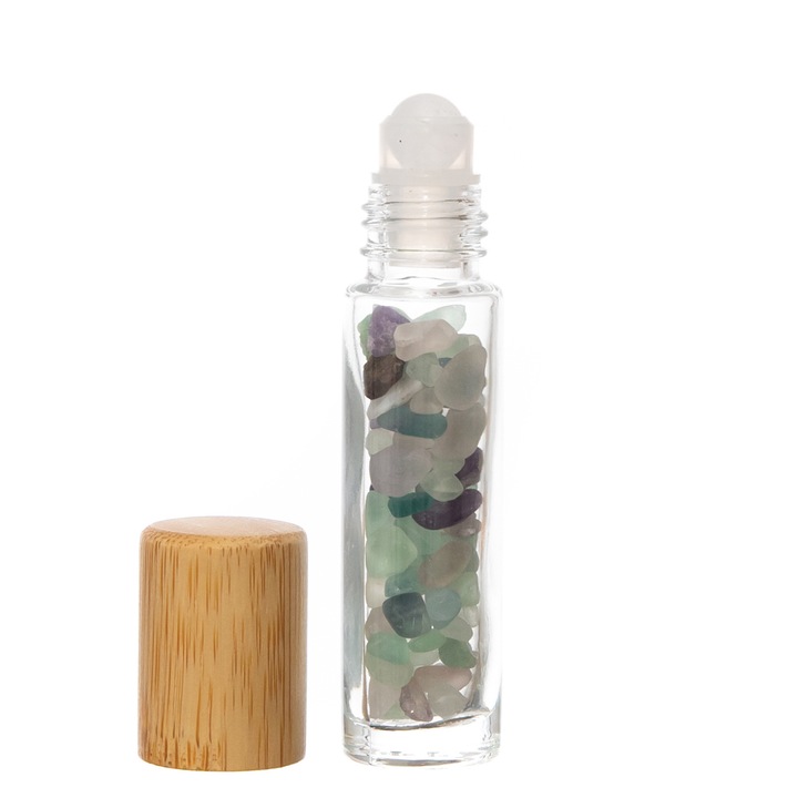 Roll-on üveg, természetes, fluorit kristályok, energiaegyensúly és intuíció