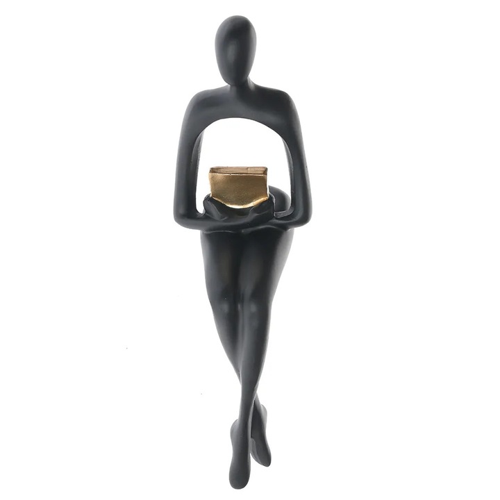 Statueta decorativa abstracta, figura neagra cu o carte aurie, Meli Melo Paris