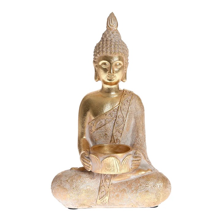 Statueta decorativa Buddha auriu in pozitie de meditatie 26 cm, Meli Melo Paris