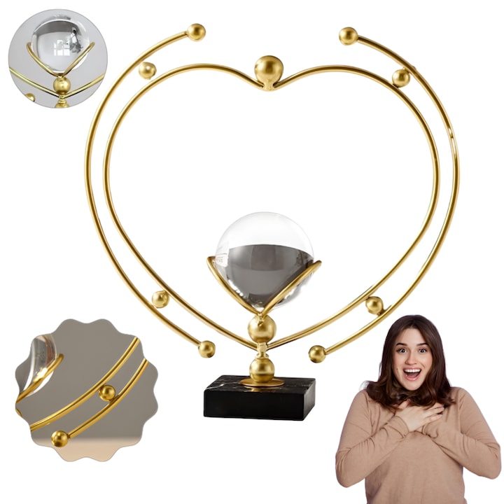 Decoratiune Metalica, Crystal Ball Love, Obiect Decorativ Antistres pentru Casa sau Birou, Decor Modern Artistic cu Sfera Cristalina Rotativa, Accesoriu Interior Metal, Negru Argintiu, Cadou Design Unic