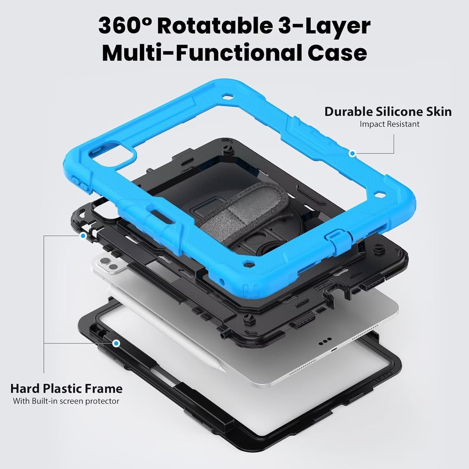 Husa compatibila cu iPad Air 4 / Air 5 10.9" si iPad Pro 11" (2018–2022), Smart Cover, Slim, Stand Pliabil, Protectie 360°, Albastru/Negru