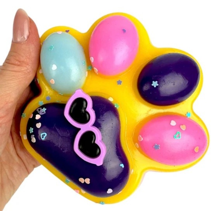 Jucarie Antistres Squishy, Southern Sky, Revenire Lenta, Model Labuta de Pisica, Squishy, BIG 12.5 x 10.5 cm, 220 g, Model 18, Roz Galben Mov