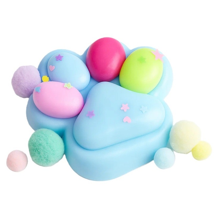 Jucarie Antistres Squishy, Flippy, cu Revenire Lenta, Labuta de Pisica Pufoasa, 7.5 cm, Ambalaj Transparent, Model 270510, Multicolor