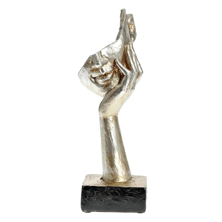 Statueta decorativa masca sustinuta de mana, finisaj argintiu 30 cm, Meli Melo Paris