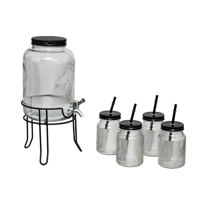 Artblack limonádé készlet, 4 literes, üveg, 5 darabos