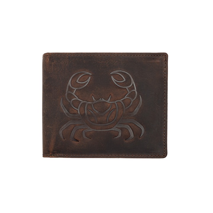 Portofel barbati din piele naturala maro zodiac Rac
