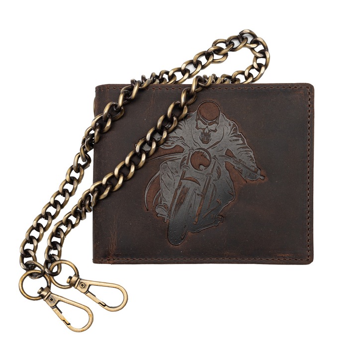 Portofel barbati din piele naturala maro Motorbike