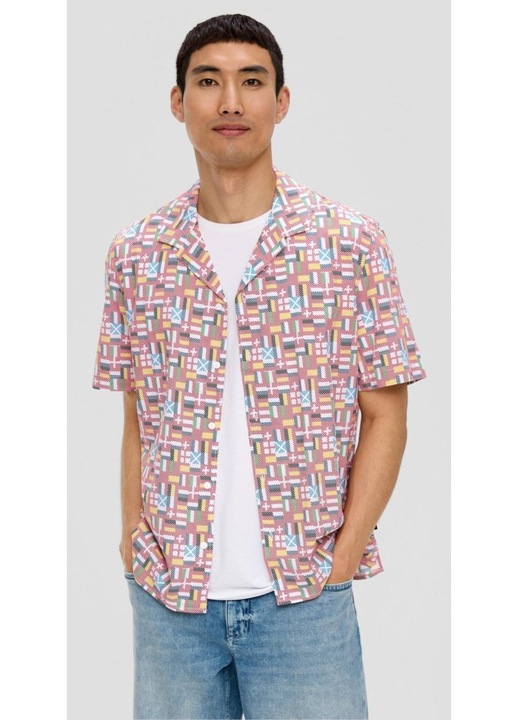 S.Oliver Camasa barbati cu maneca scurta, Regular fit, Rosu deschis, Rosu deschis