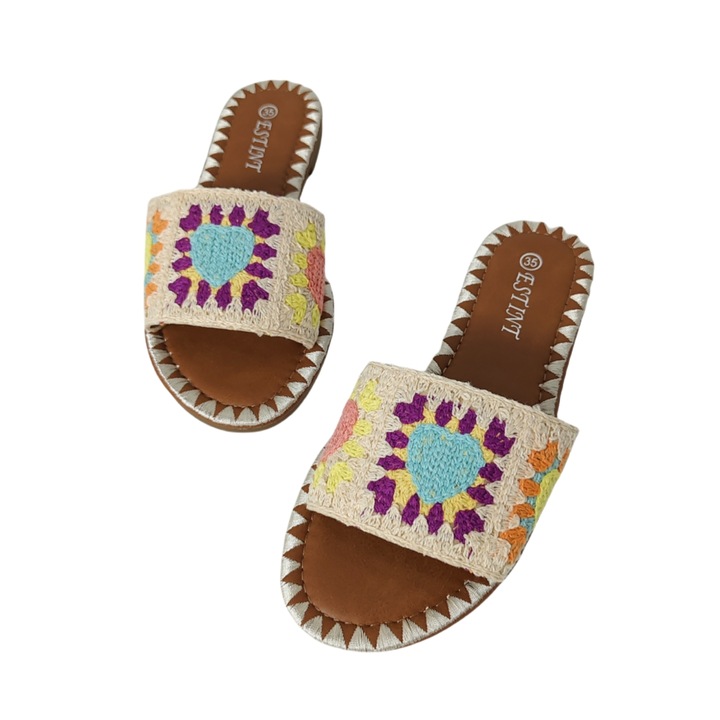 Papuci cu model crosetat 1133bej 119348, Bej, 35