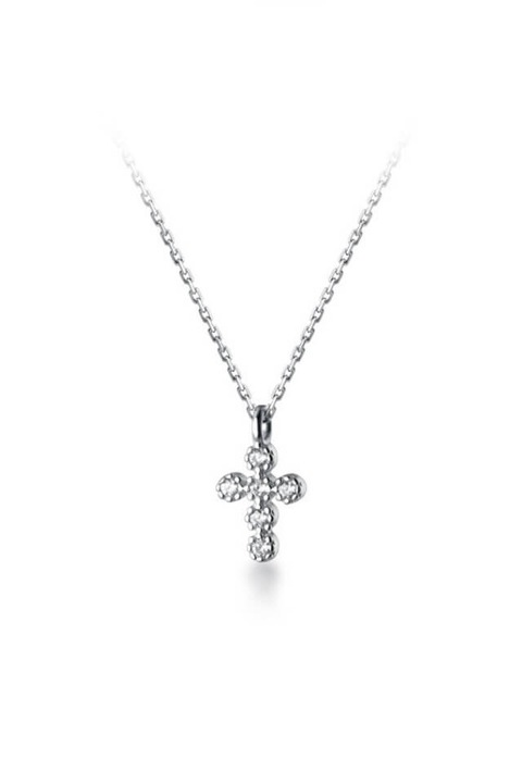 Lantisor din Argint 925 Mini Cross Aniri, Colier Elegant cu Pandantiv in Forma de Cruce si Pietre Zirconiu, Lungime Reglabila 40 cu 5 cm Prelungire, Bijuterie Delicata Argintie cu Marcaj S925, Cadou de Suflet