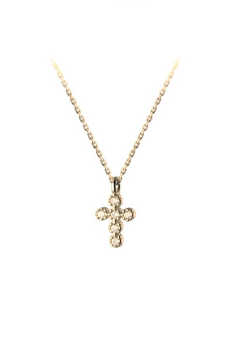 Lantisor din Argint Auriu 925 Mini Cross Aniri, Colier Elegant cu Pandantiv in Forma de Cruce si Pietre Zirconiu, Lungime Reglabila 40 cu 5 cm Prelungire, Bijuterie Delicata Argintie cu Marcaj S925, Cadou de Suflet