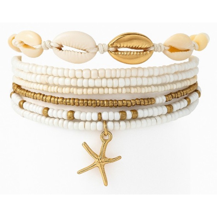 Bratara de Picior Femei, Stea de Mare si Scoici Naturale, 7 Piese