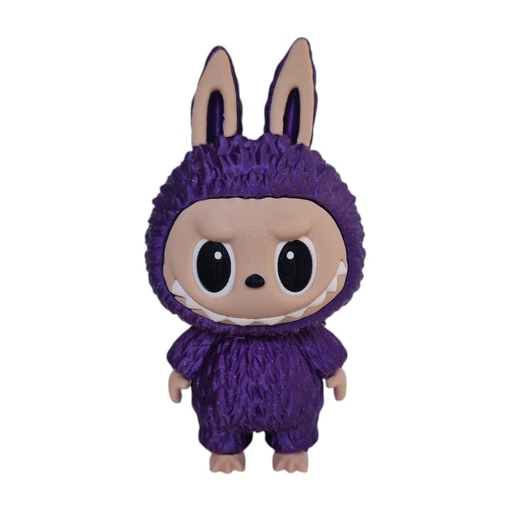 Figurina Labubu – Personaj de colectie, printat 3D, mov sclipitor, Decor Geek & Cadou Inedit