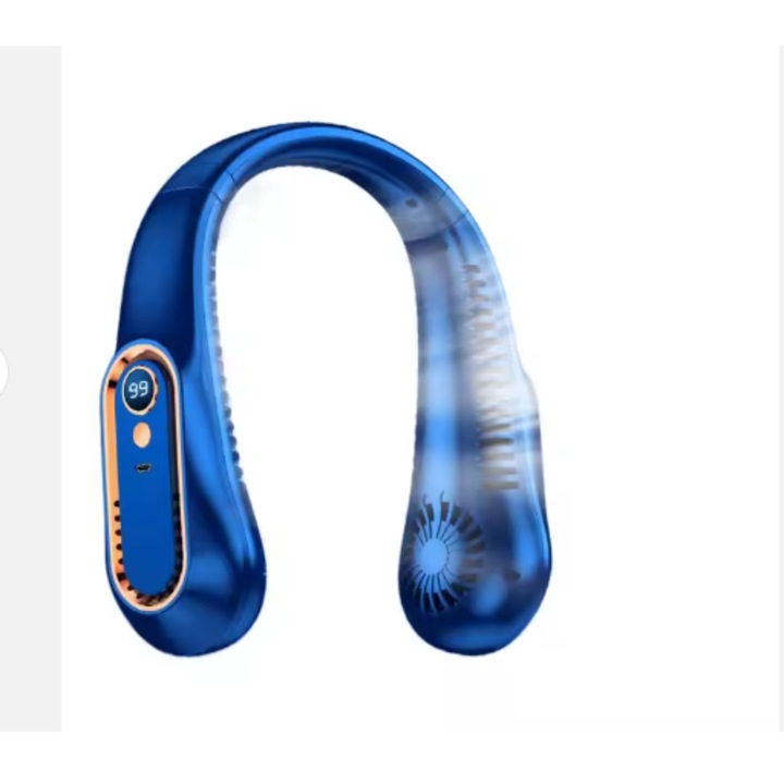 Преносим вентилатор за врата, без лопатки, 3600mAh – 5 скорости, ултра тих, дигитален дисплей, 360° удобен дизайн, идеален за лято, спорт, пътуване и офис