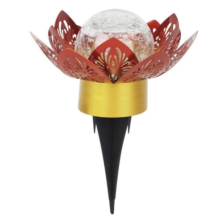 Napelemes Lámpa Virágmintával és Színes Fénnyel Gyepre – Ø13x6 cm – Hangulatvilágítás Kertbe és Teraszra