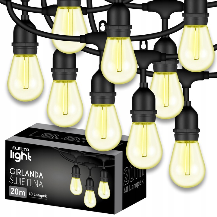 Ghirlanda luminoasa decorativa exterior ELECTO, interconectabil, E27, IP65, 20 m cu 40 becuri LED