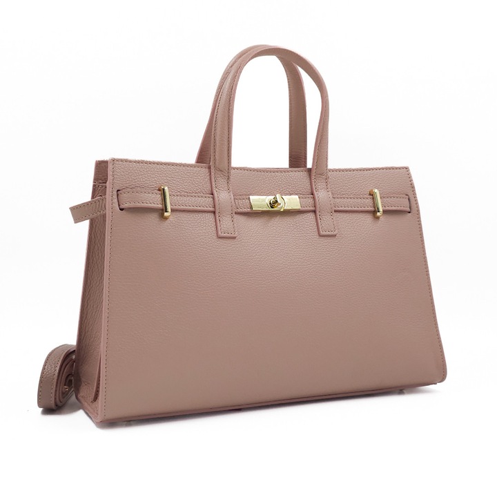 Poseta Piele Celina - Geanta Office din Piele Naturala, Geanta, Gendwqfti, Roz pudrat, 37.5x14x24 cm