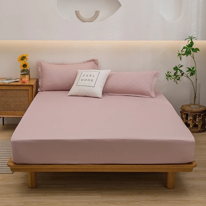 Cearceaf de pat cu elastic din bumbac ranforce 100%, 300 x 280 cm, mauve
