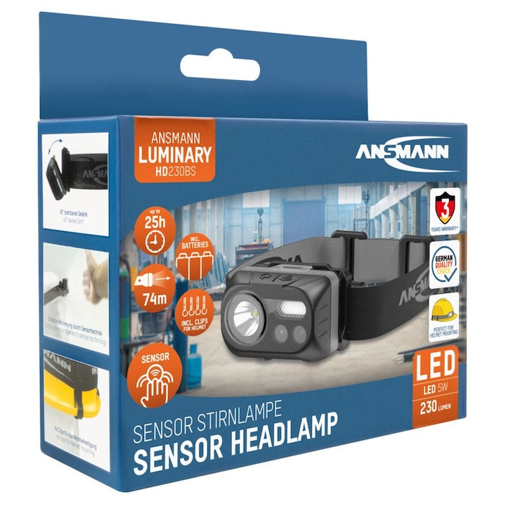 Lanterna frontala LED, Ansmann, 230 lm, IP54, negru