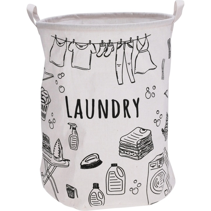 Cos de rufe H&L Round Wash, alb/negru, 40x40x50cm, interior impermeabil