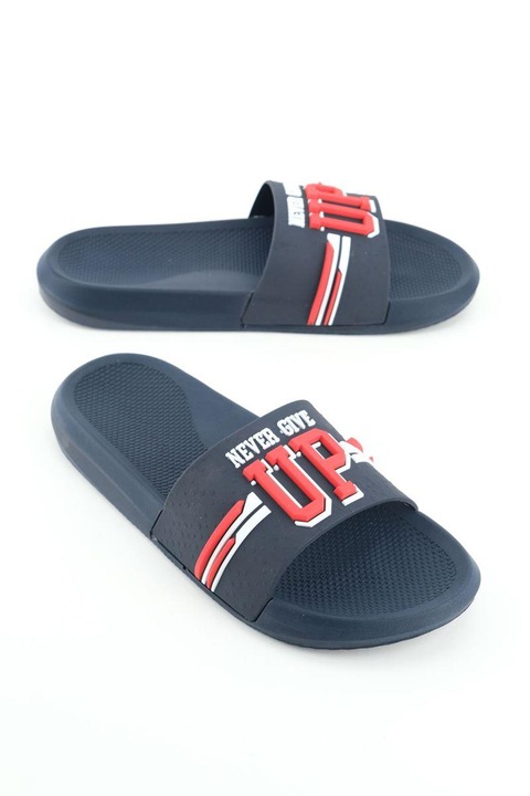 Papuci sport pentru barbati, Tecos® confortabili, talpa antiderapanta, NEVER GIVE UP, Albastru