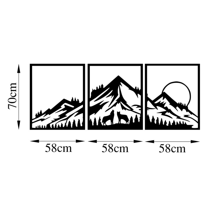 Dekoratív fém fali kiegészítő, Wallity, 58x70cm, 3 darabos szett