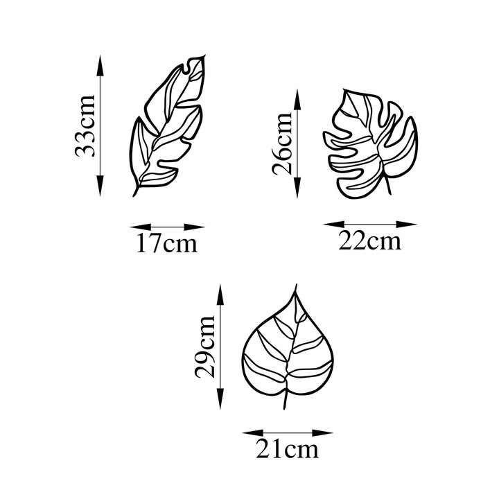 Dekoratív fém fali kiegészítő, Wallity, 17x33cm, 22x26cm, 21x29cm, 3 darabos szett