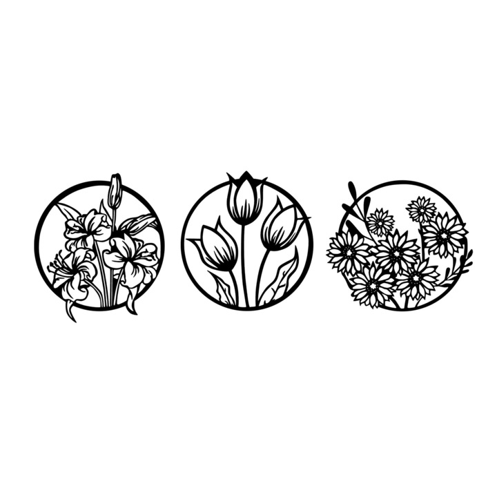 Dekoratív fém fali kiegészítő, Wallity, 72x79cm, 3 darabos szett