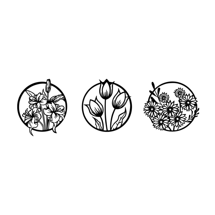 Dekoratív fém fali kiegészítő, Wallity, 50x57cm, 3 darabos szett