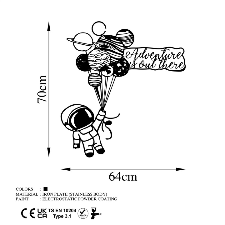 Dekoratív fém fali kiegészítő, Wallity, 64x70cm, 1.5mm, 0.852kg