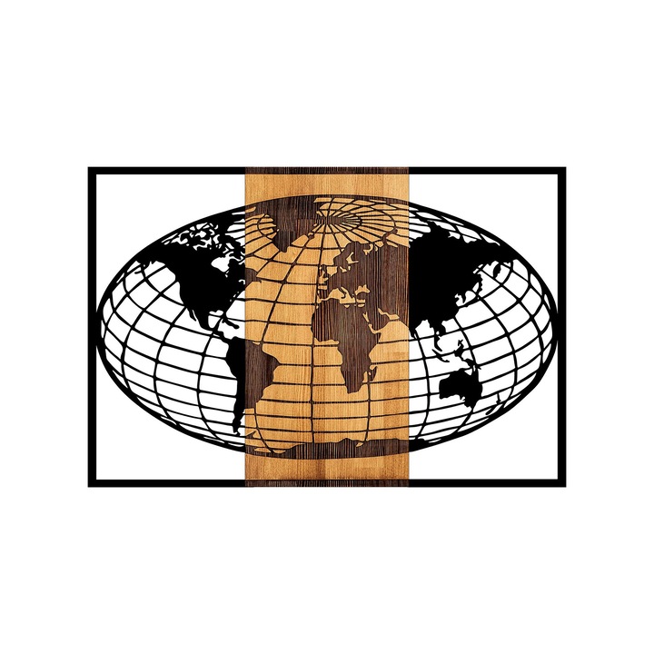 Dekoratív fali kiegészítő, Wallity, fa, barna/fekete, térkép