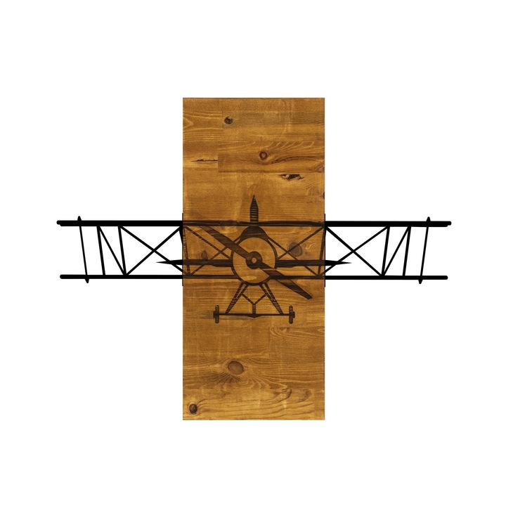 Dekoratív fali kiegészítő, Wallity, fa, barna/fekete, repülőgép