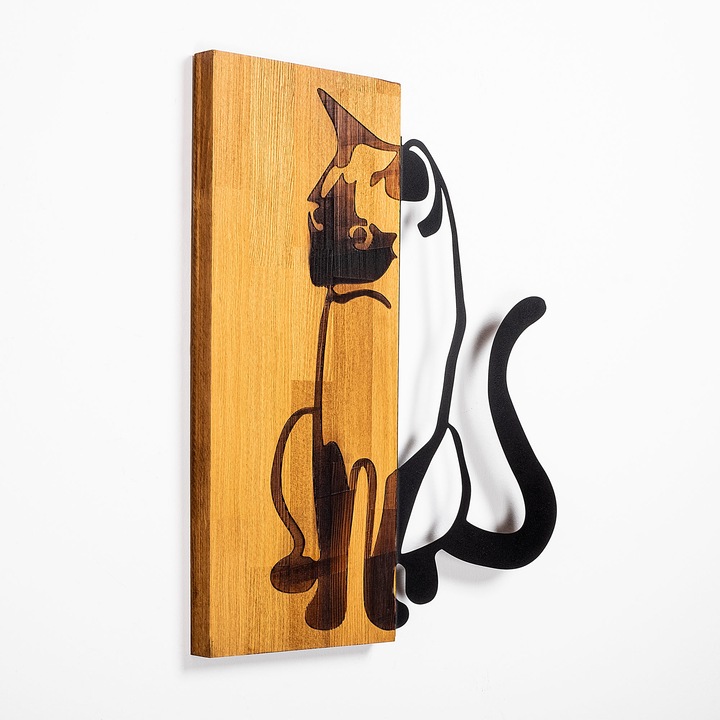 Dekoratív fali kiegészítő, Wallity, fa, barna/fekete, macska