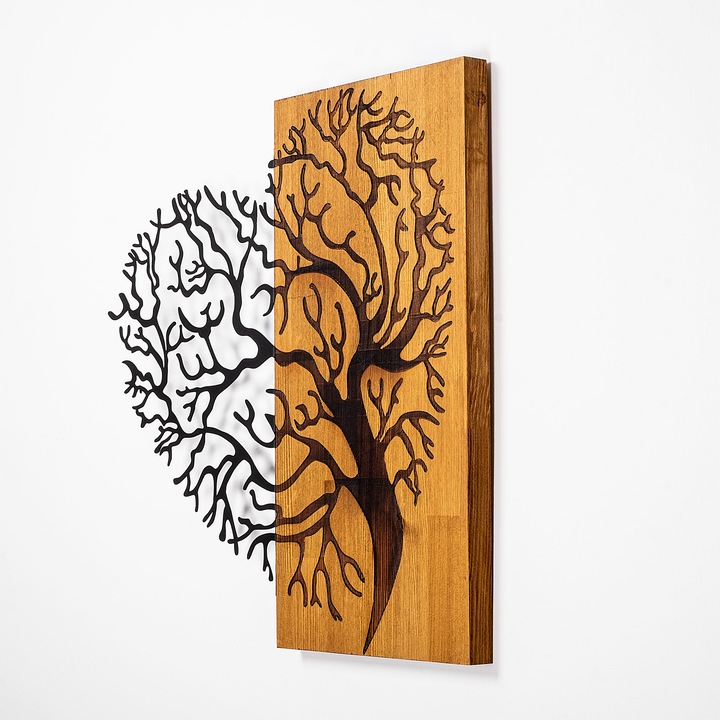 Dekoratív fali kiegészítő, Wallity, fa, barna/fekete, fenyő