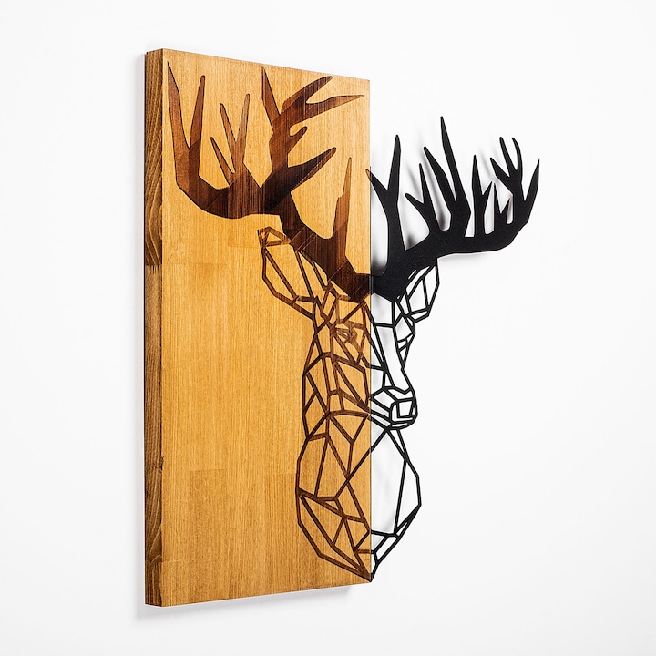 Accesoriu decorativ de perete, Wallity, lemn, maro/negru, cerb